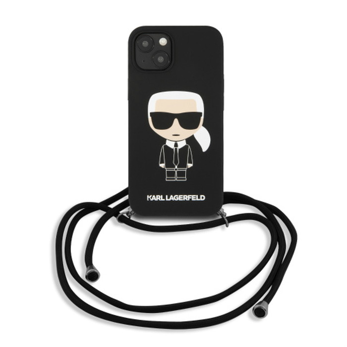 KARL LAGERFELD 公式 ライセンス 背面 iPhone 13 シリコン ケース 首掛け ストラップ付き カール ラガーフェルド ファッション アパレル ブランド カバー 保護 シンプル おしゃれ