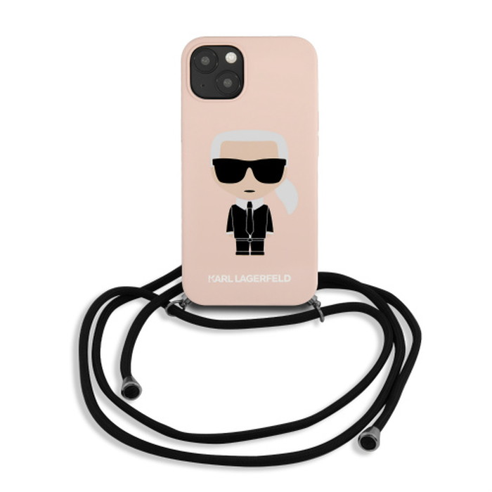 KARL LAGERFELD 公式 ライセンス 背面 iPhone 13 シリコン ケース 首掛け ストラップ付き カール ラガーフェルド ファッション アパレル ブランド カバー 保護 シンプル おしゃれ