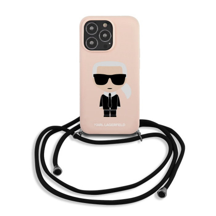 KARL LAGERFELD 公式 ライセンス 背面 iPhone 13 Pro シリコン ケース 首掛け ストラップ付き カール ラガーフェルド ファッション アパレル ブランド カバー 保護 シンプル おしゃれ