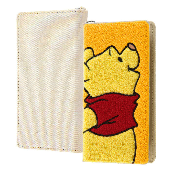 【全品ポイント最大10％UP】汎用ケース ディズニー ケース 多機種対応 手帳型 モコモコ フワフワ サガラ刺繍 かわいい おしゃれ スマホケース FLEX スマートフォン Sサイズ プーさん キャラクター 可愛い カード収納