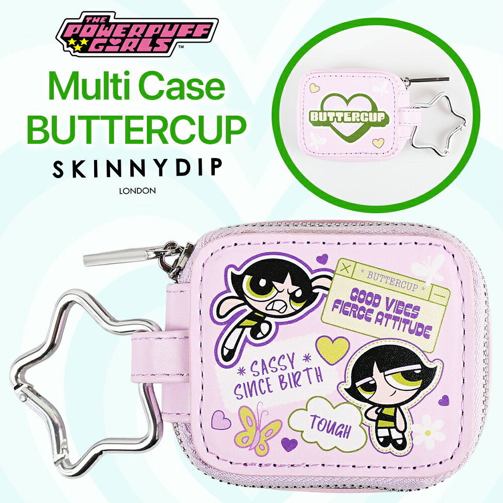 パワーパフガールズ バターカップ ライラック ラメ グリッター キラキラ 合皮レザー イヤホンケース 汎用 ワイヤレスイヤホン AirPods Pro AirP...