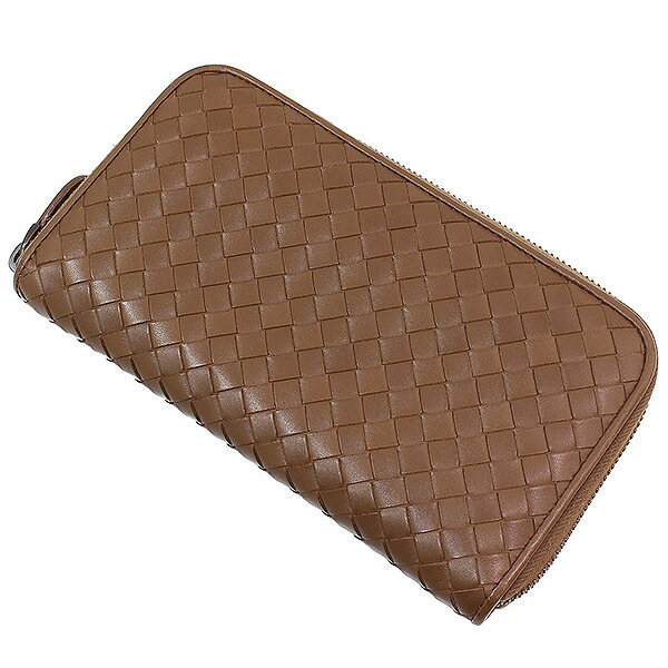 ボッテガヴェネタ イントレチャート ラウンドジッパー 長財布 茶