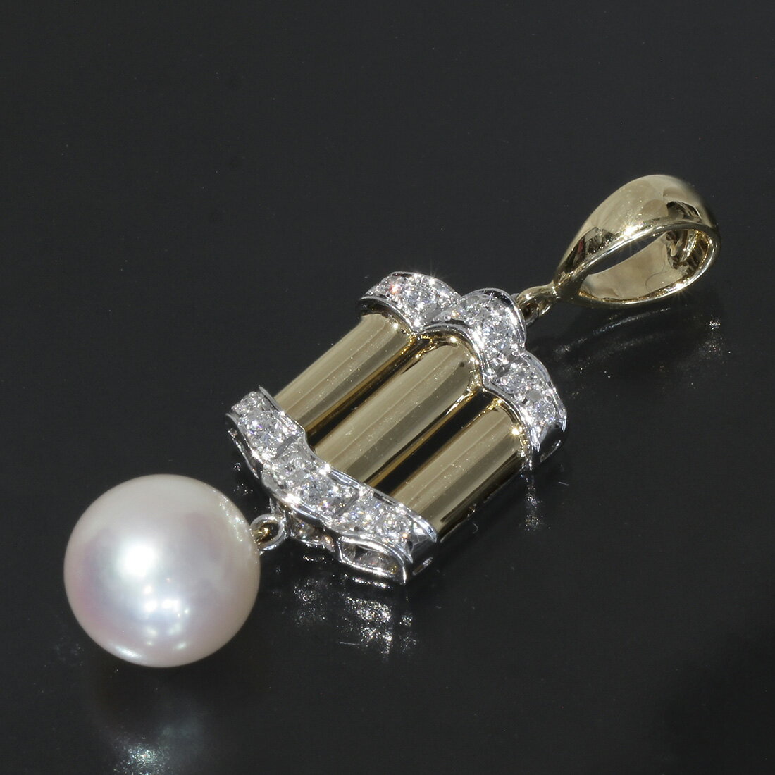 ミキモト MIKIMOTO ダイヤ0.15ct アコヤパール9mm トップ K18 K14WG E0328┃ レディース ペンダントトップ ファッション ネックレストップ K18 K14 イエローゴールド ブランド アコヤパール おしゃれ【中古】