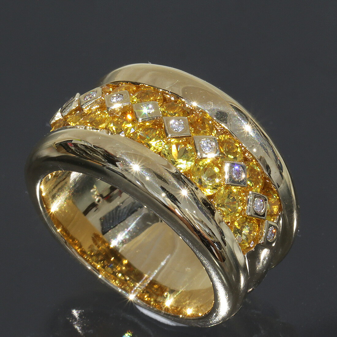 ポアレ Poiray イエローサファイヤ ダイヤ リング 14.5号 750 箱 E0521 | 太め指輪 レディース指輪 ファッションリング ゴールド指輪 ダイヤモンド指輪 750 ブランド 普段使い おしゃれ 【中古】