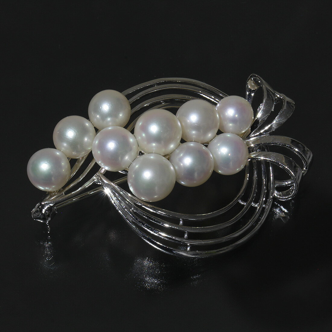 MIKIMOTO ミキモト アコヤパール10玉 ブローチ K14WG 7.5mm 12.8g E0246┃ブローチ レディースブローチ かわいい レディースパール ファッションブローチ 真珠 ホワイトゴールド レディース k14 ゴールド ブランド 普段使い おしゃれ 【中古】