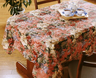 お買い特【テーブルクロス】【140x180cm】はっ水加工テーブルクロス エリーゼ4人掛用 ローズ・ベージュ【K-04】