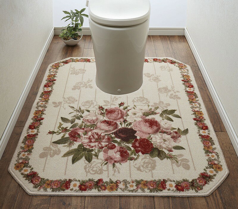 樂天商城 - 80X100　八角形キッチンマット/トイレマット　エレガントフラワートイレタリーマット トイレマット おしゃれ　 シンプル モダン チュラル　 おしゃれ おそうじ 掃除 　 冷え対策 滑り止め 飛び散り 防止 清潔　トイレ 足元マット 洗える U型