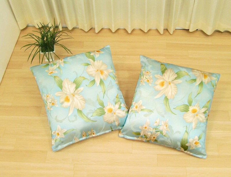 2枚までネコポス便 【55x59】オーキッド 座布団カバー 1枚【ブルー】 [3]