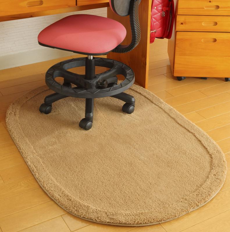 5色展開 机を動かさずに敷ける いすの下楕円マット/【ブラウン/グリーン/ベージュ/ピンク/ネイビー】【80X120】