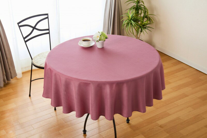 はっ水テーブルクロス　紅玉　145R　くすみピンク