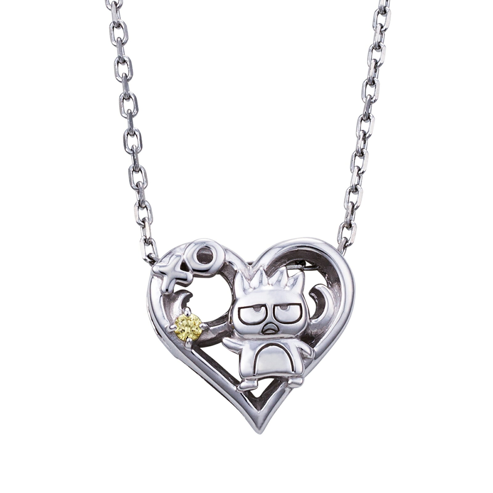 white clover 公式ショップのバッドばつ丸 ネックレス はぴだんぶい サンリオキャラクターズ ばつ丸 ハート ペンダント シルバー925 サージカルステンレス316L キュービックジルコニア シルバー ロジウムコーティング 40cm SABB-N001RD white clover カップル クリスマス 記念日 誕生日 プレゼント｜アングル2
