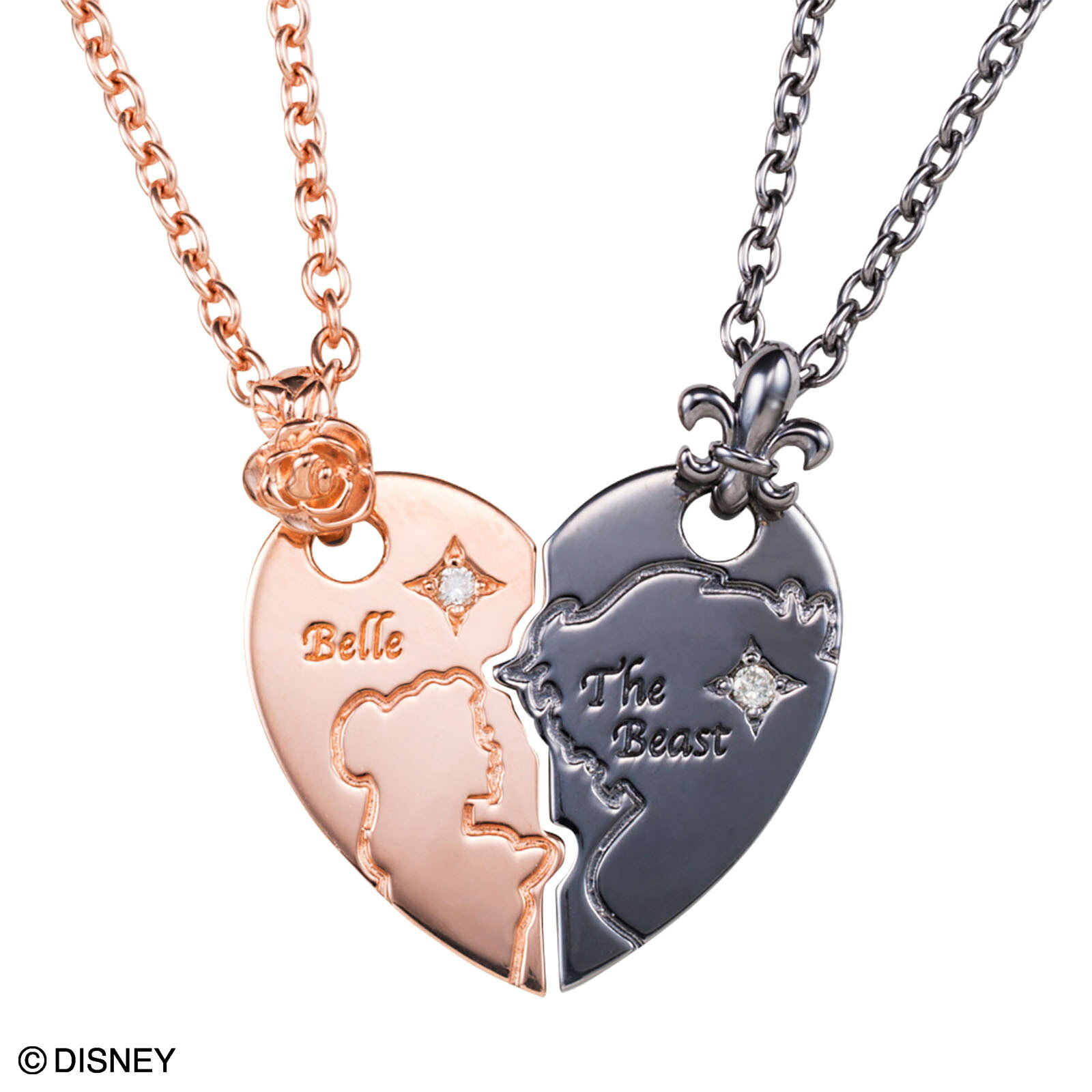 【Disney Series】ディズニー/美女と野獣/Beauty and the Beast/シェアハート ダイヤモンド シルバー ペアネックレス&オリジナルBOX DI351L＆DI351M white clover カップルのサムネイル