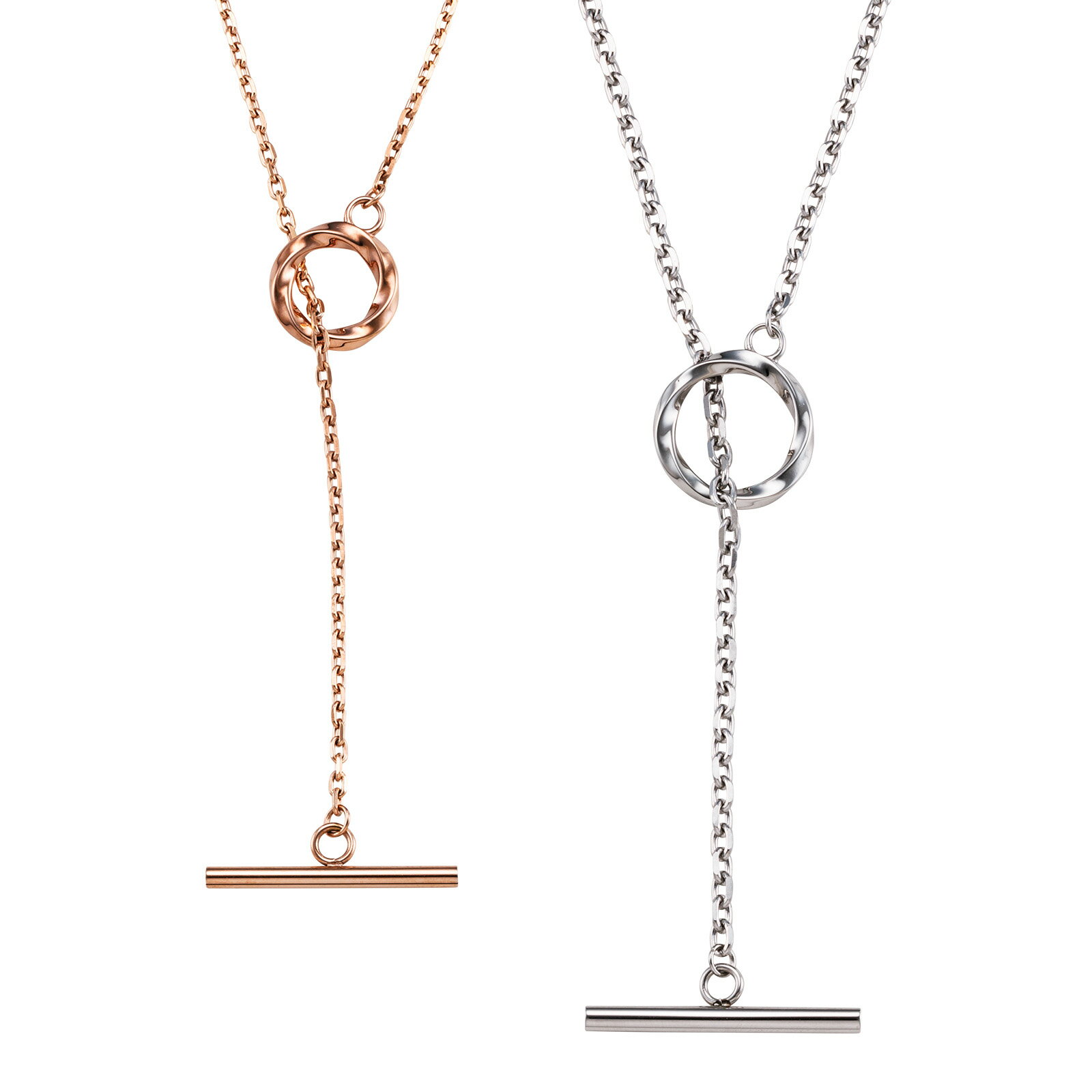 ペアネックレス ペンダント アレルギーフリー サージカルステンレス316L ツイスト マンテル ピンク&シルバー 4SUP090GO&4SUP091SV white clover ホワイトクローバー カップル クリスマス 記念日 誕生日 ホワイトデー プレゼント【wclm】