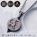 ネックレス シルバー925 サージカルステンレス316L 誕生石 刻印無料 アミュレット お守り 猫 三日月 ブラック WSPD857BK white clov...