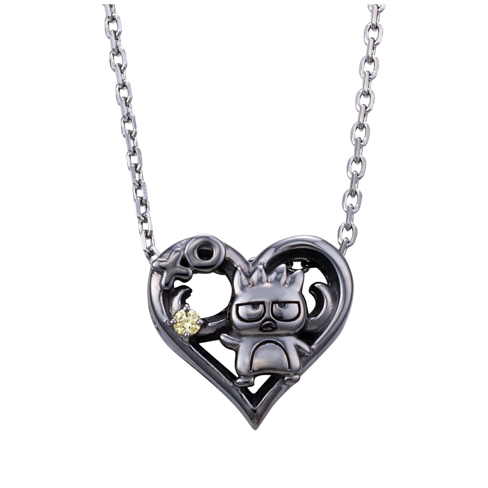 バッドばつ丸 ネックレス はぴだんぶい サンリオキャラクターズ ばつ丸 ハート ペンダント シルバー925 サージカルステンレス316L キュービックジルコニア ブラック 40cm SABB-N001BK white clover カップル クリスマス 記念日 誕生日 プレゼントのサムネイル