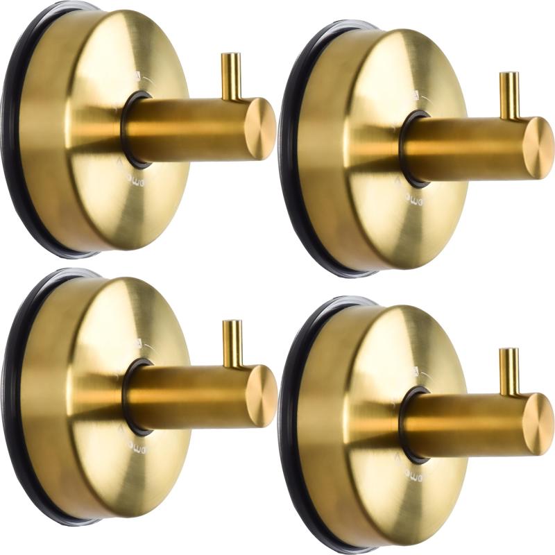 JOMOLA 吸盤 フック ゴールド 防水ウォールフック 4個 壁掛けフック 強力 フック キッチン タオルフック 穴開け不要 ステンレススチール フック 壁 傷つけない コートフックり 錆び付かない