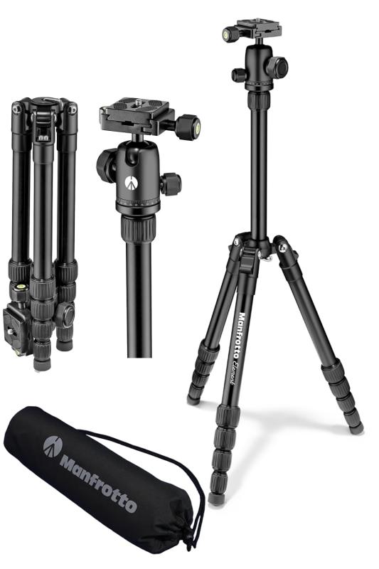 マンフロット(Manfrotto) Elementトラベル三脚 スモール ブラック コンパクト 軽量 折り畳み式 キャリーケース付き ボール雲台搭載 耐荷重6kg 全伸高143cm MKELES5BK-BH