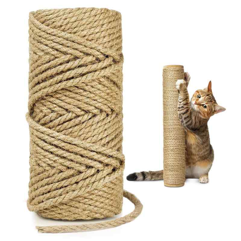 6mm 30M 麻縄・天然繊維黄麻ロープ 爪とぎ交換用 爪研ぎ つめとぎ 交換用麻紐麻ロープ 手芸用 猫の塔を修復 キャットタワー用 手作り 修理 梱包 手作り