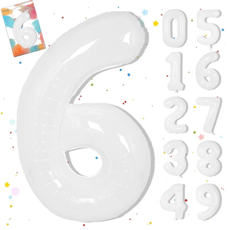 GOPATY数字バルーン 大きい 40インチ 約100cm ナンバーアルミ風船 誕生日飾り付け 記念日 バースデーパーティー お祝い 成人式 卒業 入学 (6, 白)