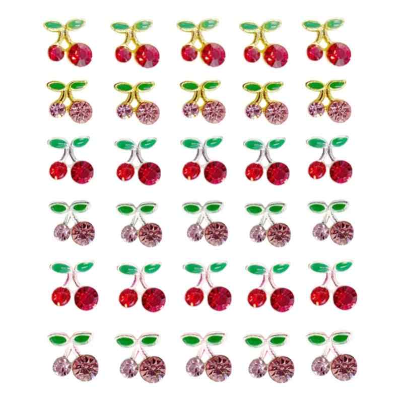 チェリー ネイルパーツ ラインストーン 30個セット 可愛い さくらんぼ パーツ 3D フルーツ 果物 ラインストーン レッド ピンク ネイル ジュエリー デコパーツ
