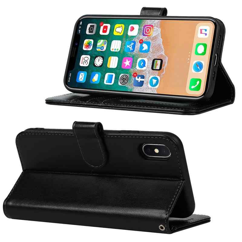 Eastwave アイフォン for iPhone XS Max ケース 財布型 for iPhone XSmax 手帳型 カバー手帳 ストラップ付き フラワープリント PUレザー カード収納 横置きスタンド 機能 内蔵マグネット—ブラック