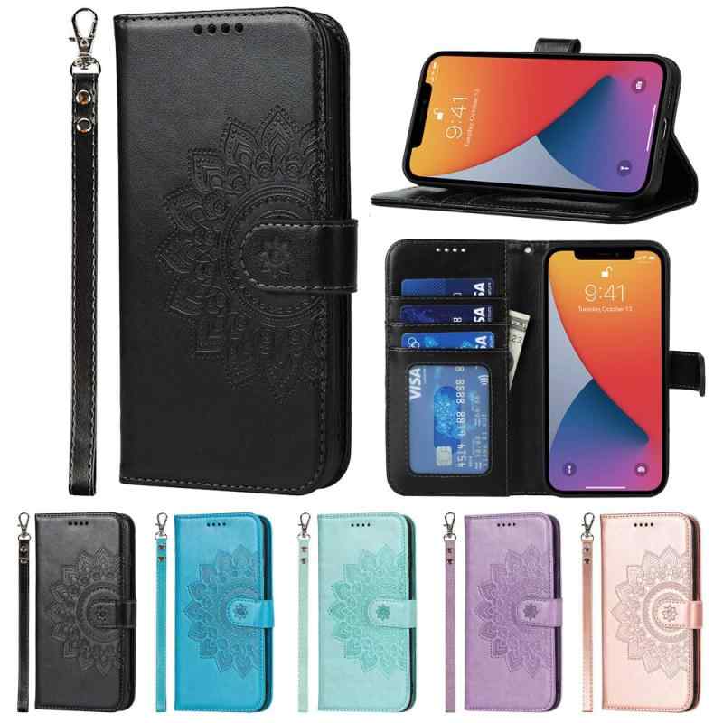 樂天商城 - Eastwave アイフォン for iPhone 11 ケース 財布型 for iPhone11 手帳型 カバー手帳 ストラップ付き フラワープリント PUレザー カード収納 横置きスタンド 機能 内蔵マグネット—ブラック