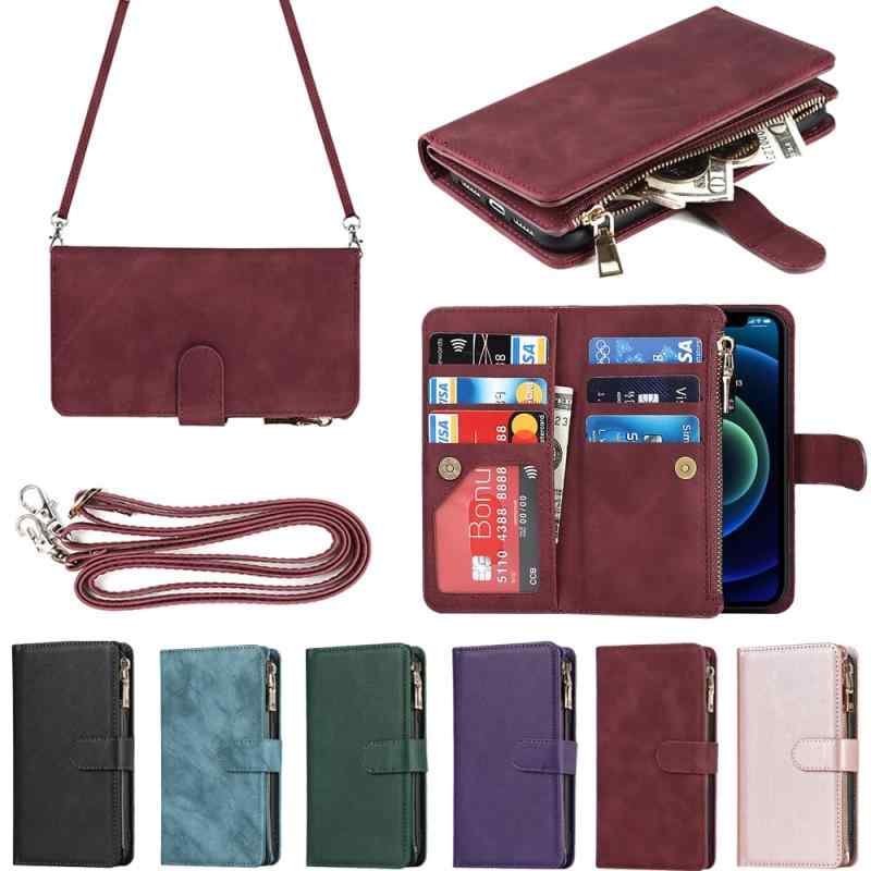 乐天商城 - Eastwave アイフォンfor iPhone 12 Mini ケース for iPhone 12mini 縄掛けケース 手帳型 財布型 ICカード コインポケット ストラップ付き カード 収納 小銭入れ ファスナーポケット付き PUレザー 6色レッド
