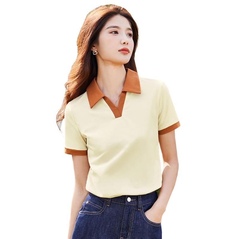 Rakuten - [SOIMOE] ポロシャツ レディース 半袖 Tシャツ 襟付き vネック ボタンなし スポーツ カジュアル 夏服 春夏 アウトドア シンプル おしゃれ