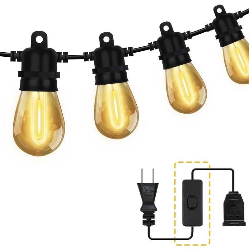 乐天商城 - Benature ストリングライト 屋外 防雨型 延長コード スイッチ付き 14.8m LED電球 16個 電球色相当 PC素材 破損しにくい 連結可能 パーティー電飾 ガーデンライト 結婚式 誕生日 庭 祭り 商店街