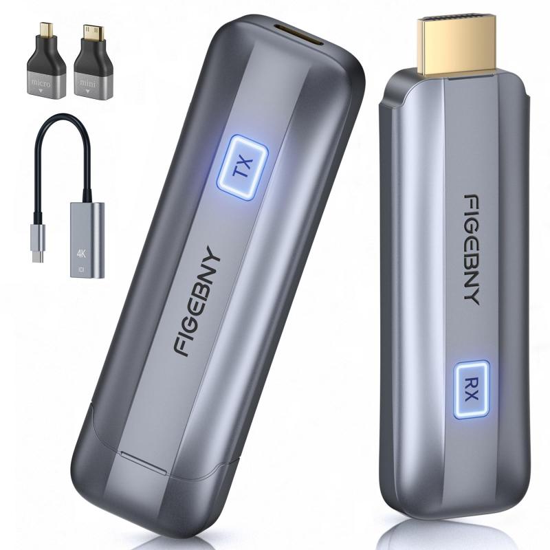 FIGEBNY hdmi 無線 ワイヤレス 送受信機セット 30m伝送距離 WIFI不要低遅延 簡単接続 PC/スマホ/DVD出力&amp;モニター/テレビなど入力 (グレー)