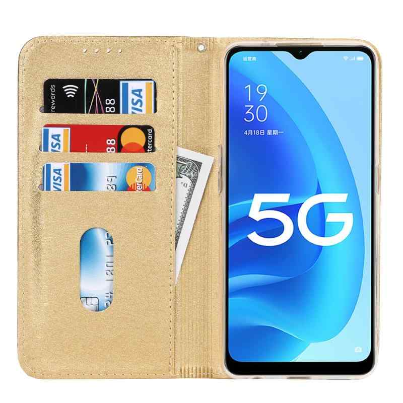 for OPPO A55S 5G ケース 手帳 財布型 for OPPOA55S 5G 手帳型 for oppo a55s 5g カバー ストラップ付き PU皮革 明るい色 内蔵マグネット 携帯カバーカードポケット ゴールド 3