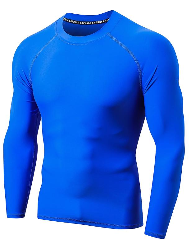 [LAFROI] メンズ 長袖 UPF 50+ シャツ コンプレッション BJJ スイム ラッシュガード-CLY10 Blue Size XL