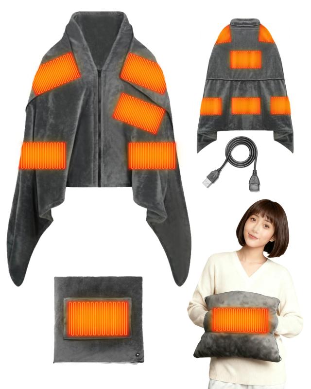 電気毛布 掛け ひざ掛け 電気ブランケット 【6in1・3段階調節電気敷毛布】 USBブランケット 大判サイズ 加熱毛布 9箇所発熱 3段階温度調整 急速発熱 着る 電気敷毛布 USB電気毛布 省エネ USB給