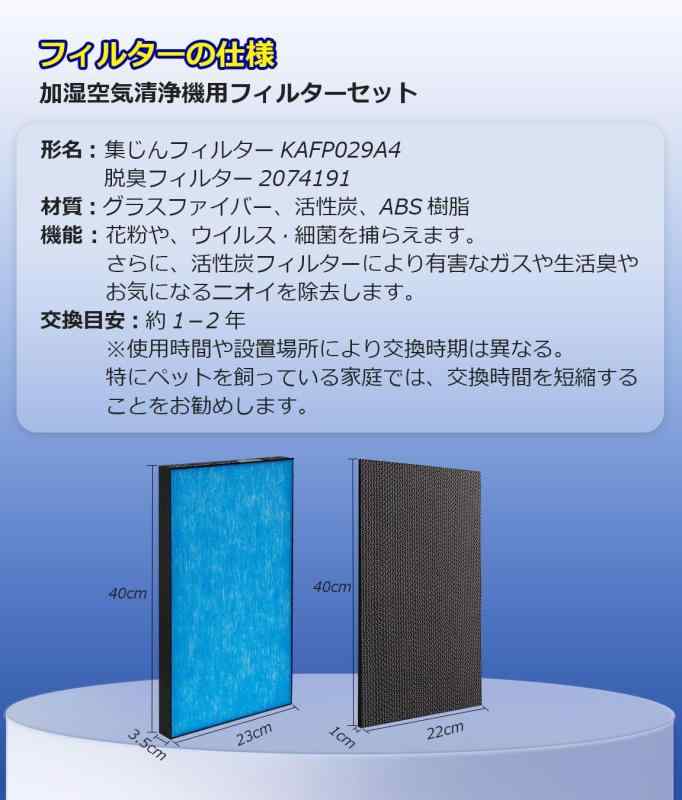 PWsnice 空気清浄機 フィルター KAFP029A4 集塵フィルター 2074191 脱臭フィルター...