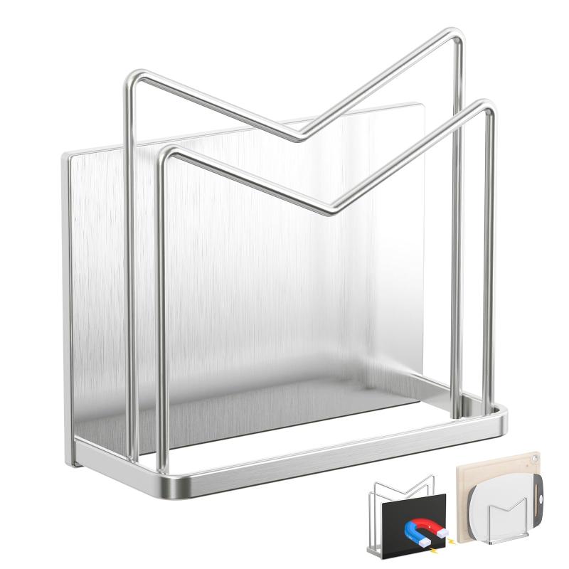 PAVSTINE マグネット まな板スタンド 18-8ステンレス まな板立て 防錆 キッチン まな板ホルダー 強力磁石 まな板 収納 まな板ラック 水切り 浮かせる収納 省スペース 約W13.5XD5.5XH12.5cm シルバー