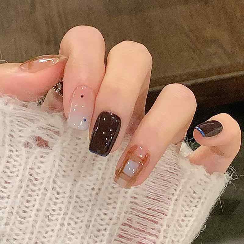 SEMTIM ネイルチップ 24枚入 ミディアム ショート ラウンド つけ爪 短め ネイルチップ ミディアムロング ネイル 人気 和風 かわいい シンプル おしゃれ成人式 入学式 卒業式 付け爪 チップ