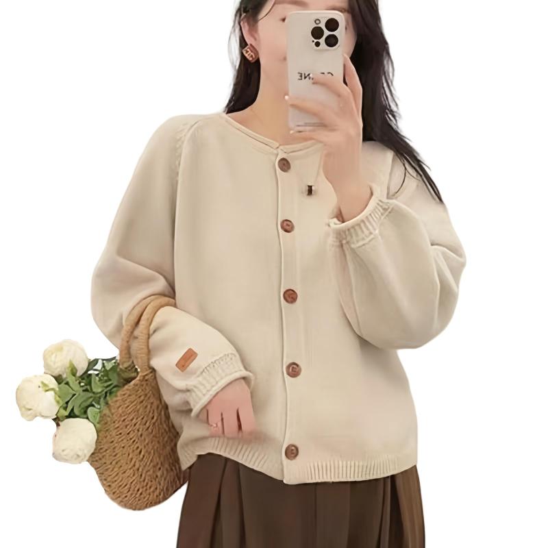 [DayaEmmoTQ] ロングカーデ ニット レディース リブ カーディガン パフスリーブ ランタンスリーブ 長袖 ボタン トップス 柔らか ストレッチ 大きいサイズ ゆったり カットソー 暖かい 羽織り 秋