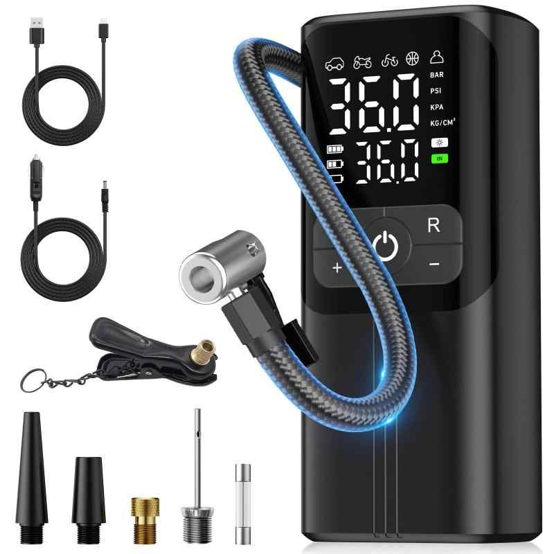 転車 空気入れ 電動空気入れ 【超高速充填・自動停止】エアーポンプ コードレス 6000mAh大容量 最大圧力150PSI 自転車/バイク/自動車/ボール/浮き輪対応 仏/英/米式バルブ対応 SOS/LED懐中ライト