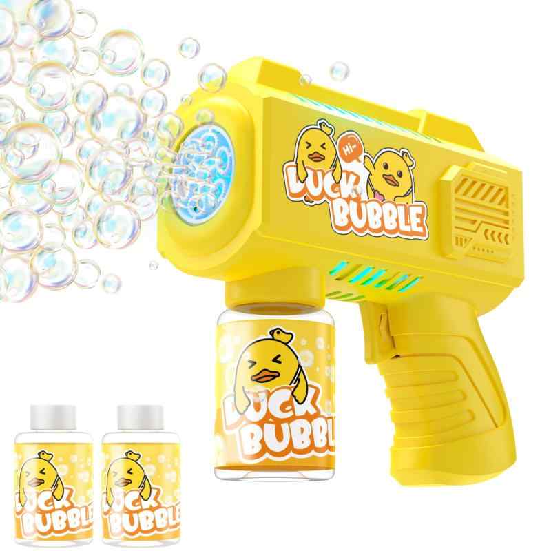 Zaahir シャボン玉 電動 バブルガン 電池式 1分間6000個 360°液漏れ防止 かわいいアヒルデザイン 自動 長距離発射 軽量 LEDライト 子供 おもちゃ 誕生日プレゼント 結婚式 キャンプ 夏祭り 女の