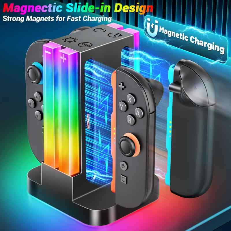 【2025年NEWモデル】Wenocally Switch 2 ジョイコン 充電器スタンド RGBライト 6 ジョイコン スイッチ2 切替 タイミング機能付き 過充電防止 USB-C ケーブル付属 willコントローラ