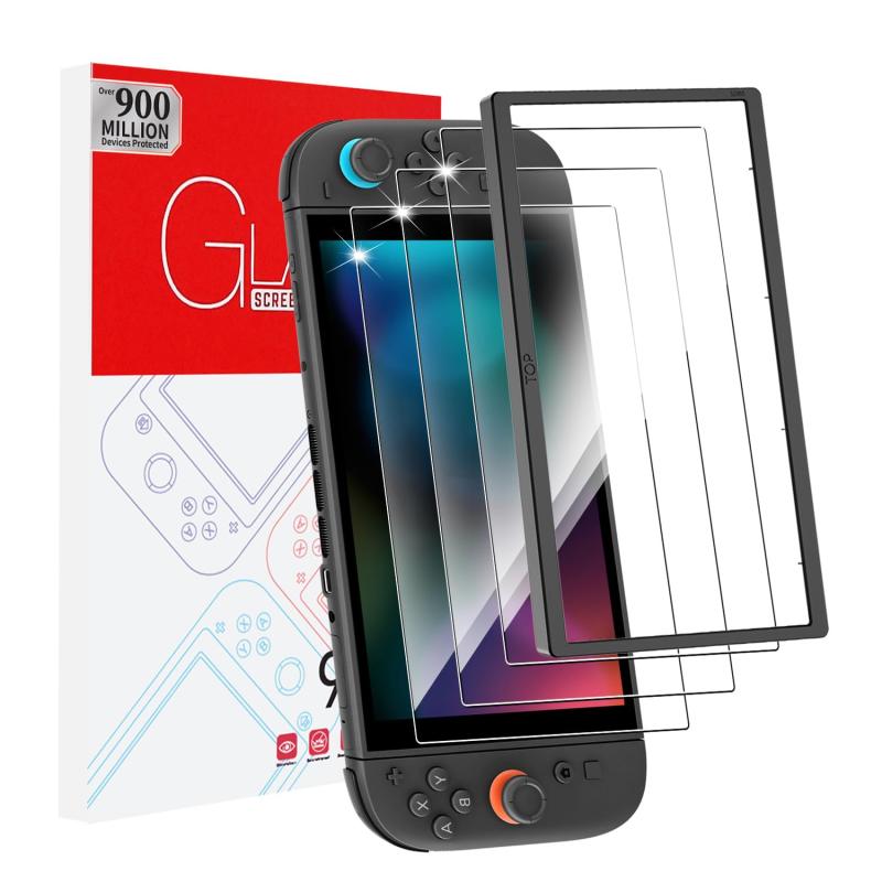 Switch 2 ガラスフィルム 用 Sungale『3枚入り 専用ガイド枠付き』新型switch 2 Switch LCD 画面 保護フィルム 日本硝子素材 9H 硬度 2.5Dラウンドエッジ加工 画面保護フィルム 全面保護 指紋防止 気泡