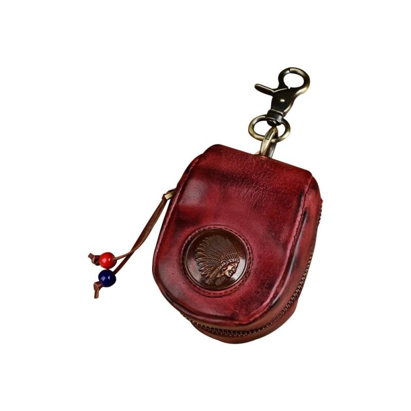 Whatna アンティーク風合い鞣し 天 然 牛 革 手作り キーケース バイク用メンズ レディース コインケース 小銭入れ スマートキーケース キーホルダー 車用キーケース カーキーケース 厚 手 レ