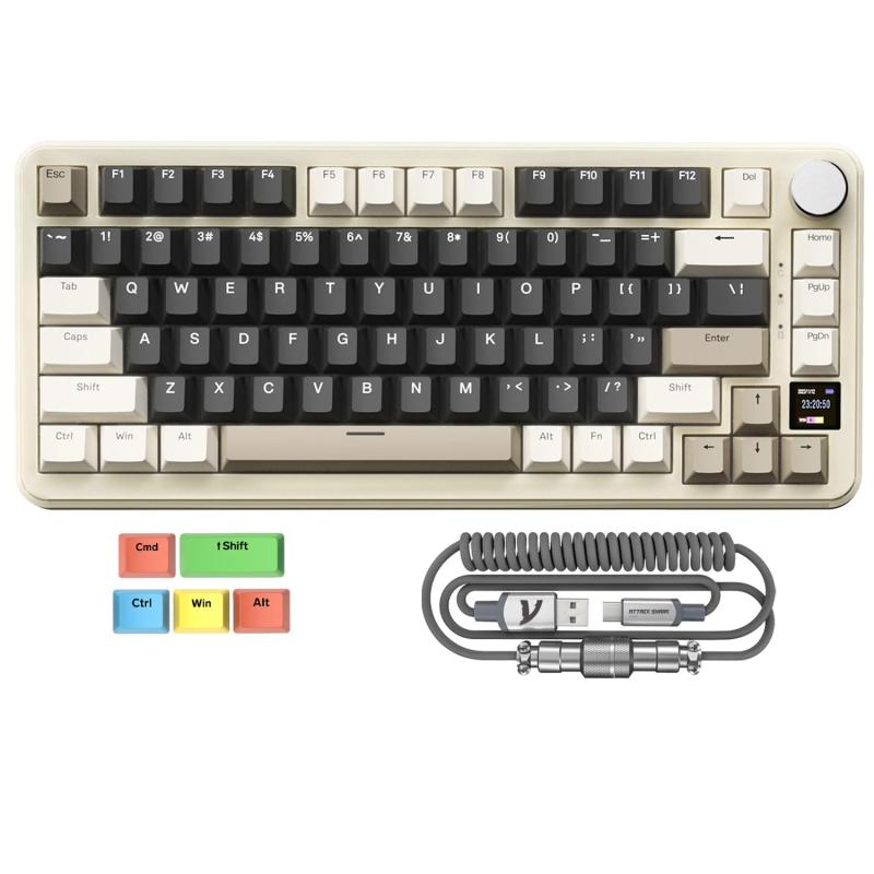 ZIYOU LANG×ATTACK SHARK X85PRO ゲーミングキーボード 3モード Gasket構造 ディスプレイ付き ブルーベリー軸 ホットスワップ可能 ワイヤレス2.4G 無線bluetooth5.0 USB有線 キーマッププログラム RG