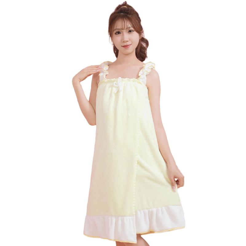 [Ishihara liacceai] 着るタオル レディース バスローブ フリル 超ふわふわ 大人用 タオル地 吸水 速乾 湯浴み着 お風呂上り プール 温泉 旅行 ジム タオルワンピース シニア キャミソール 切り替