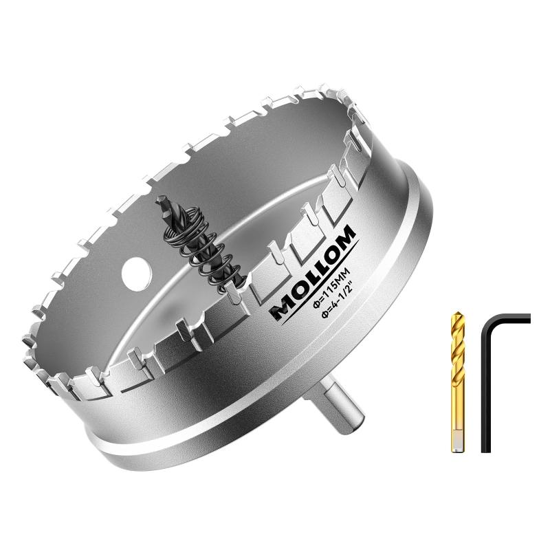 乐天商城 - Mollom (4-1/2インチ | 115mm) 高耐久超硬ホールソー、パイロットドリルビット2個、ホールカッターはステンレス鋼、軟鋼、鉄、銅、真鍮、プラスチックをカットします