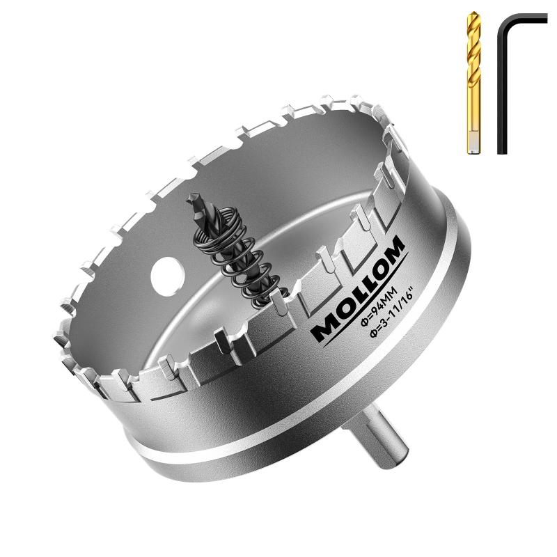 乐天商城 - Mollom (3-11/16インチ | 94mm) 高耐久超硬ホールソー、パイロットドリルビット2個、ホールカッターはステンレス鋼、軟鋼、鉄、銅、真鍮、プラスチックをカットします