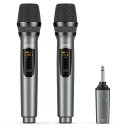 充電式ワイヤレスマイクダイナミックマイク UHF LEKATO マイクロフォン 無線マイク ハンドヘルドマイク ミニレシーバ付き 会議/カラオケマイク/ホームパーティー に大活躍【2個セット】(2)