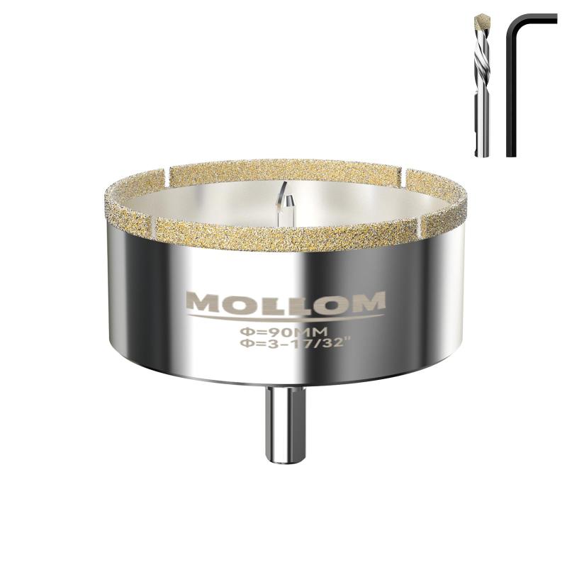 Rakuten - Mollom 3-17/32” (90mm) ダイヤモンドホールソー 1個入り、取り外し可能なガイドドリルビット2本付き、磁器タイル、ガラス、セラミック、大理石、ファイバーグラスなどの滑らかな切断用