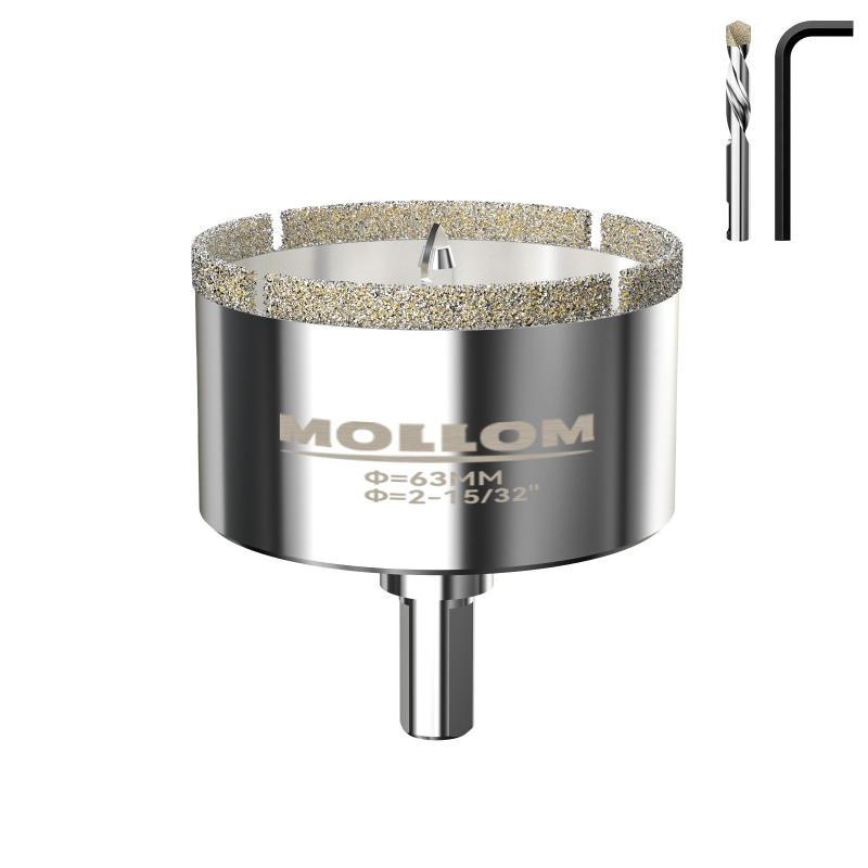 Rakuten - Mollom 2-15/32” (63mm) ダイヤモンドホールソー 1個入り、取り外し可能なガイドドリルビット2本付き、磁器タイル、ガラス、セラミック、大理石、ファイバーグラスなどの滑らかな切断用
