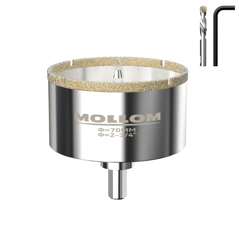 樂天商城 - Mollom 2-3/4” (70mm) ダイヤモンドホールソー 1個入り、取り外し可能なガイドドリルビット2本付き、磁器タイル、ガラス、セラミック、大理石、ファイバーグラスなどの滑らかな切断用